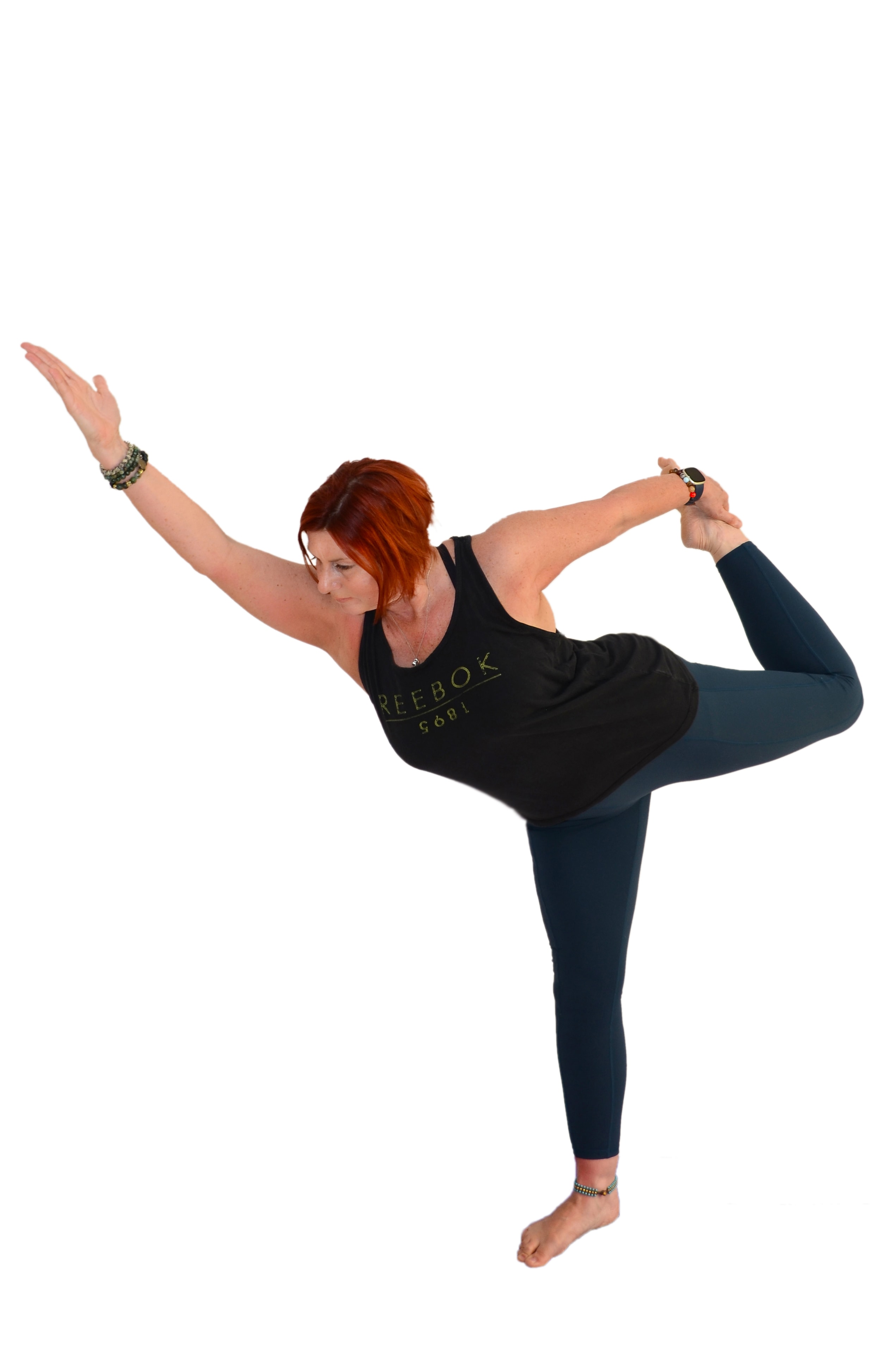 Rebecca demonstrating the Dancer yoga balance pose